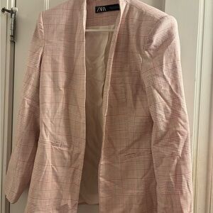 🌸 Zara Pink Plaid Blazer | Stylish & Feminine